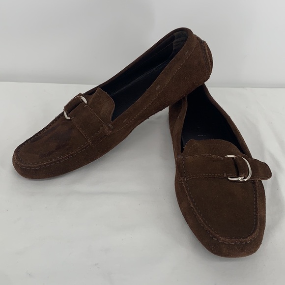 Prada Brown Suede Driving Loafers with Buckled Vamp Sz 40 or US Sz 9 - Picture 5 of 12